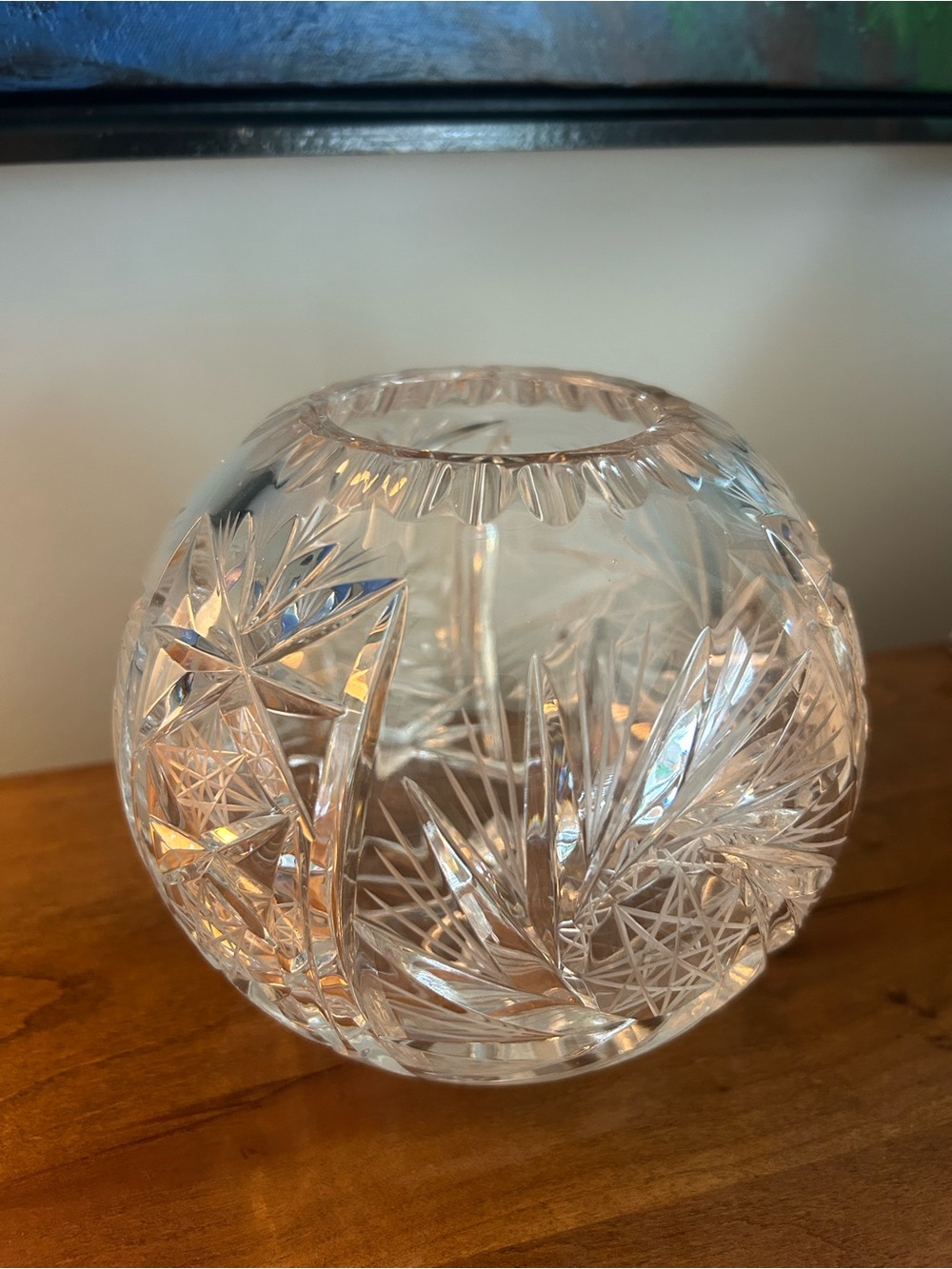 European Round Cut Crystal Clear Rose Vase circa 1995